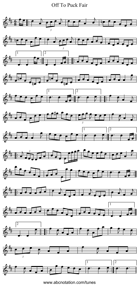 Off To Puck Fair - staff notation