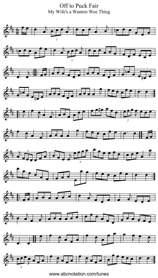 Off to Puck Fair - staff notation