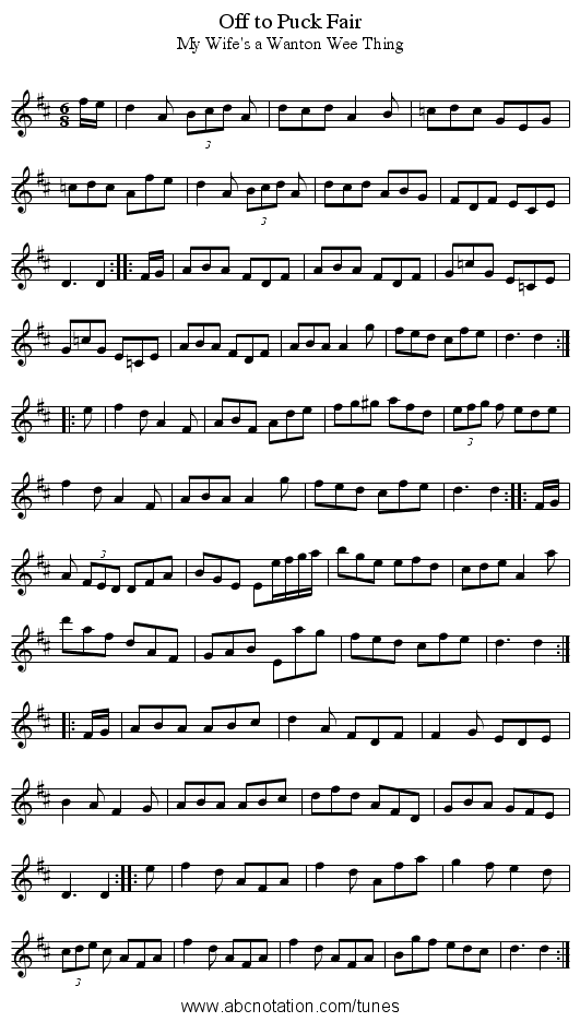 Off to Puck Fair - staff notation