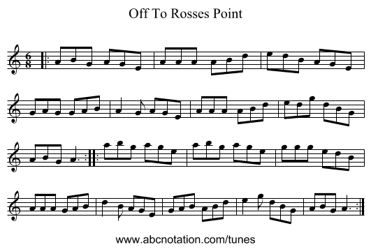 Off To Rosses Point - staff notation