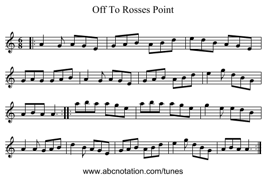 Off To Rosses Point - staff notation