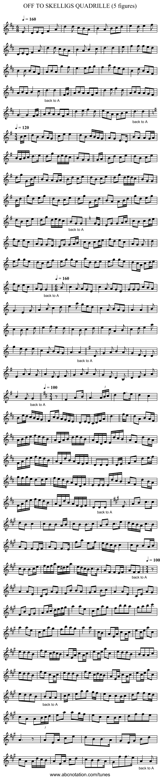 OFF TO SKELLIGS QUADRILLE (5 figures) - staff notation