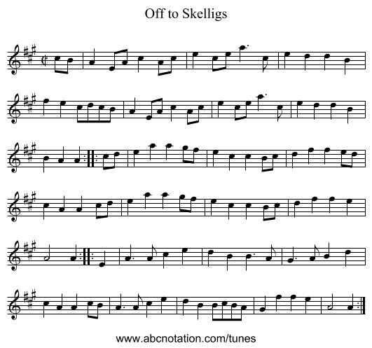 Off to Skelligs - staff notation
