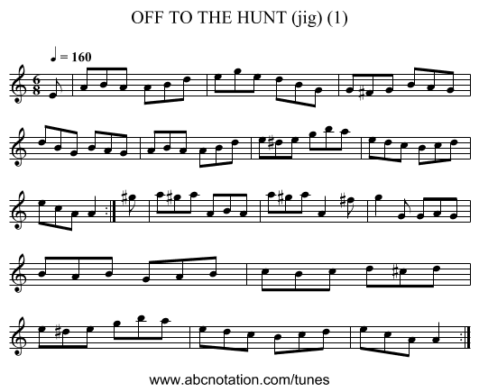 OFF TO THE HUNT (jig) (1) - staff notation