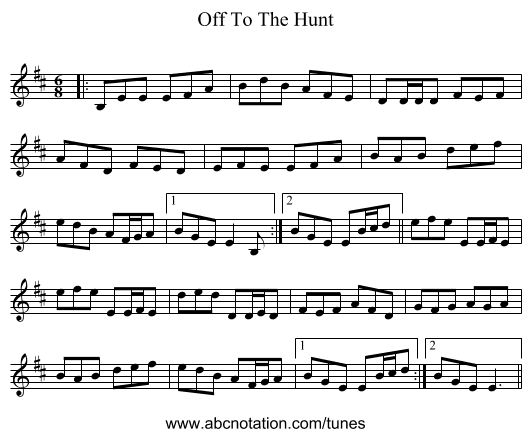 Off To The Hunt - staff notation