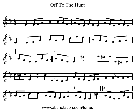 Off To The Hunt - staff notation