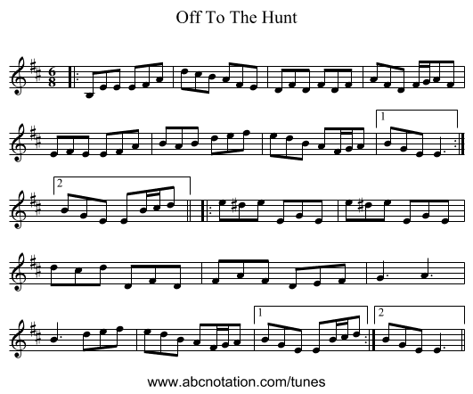Off To The Hunt - staff notation