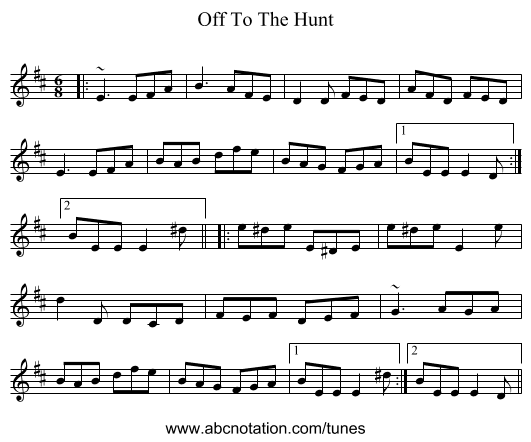 Off To The Hunt - staff notation