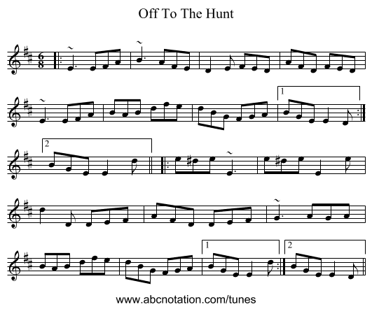 Off To The Hunt - staff notation