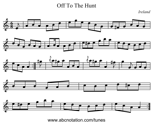Off To The Hunt - staff notation