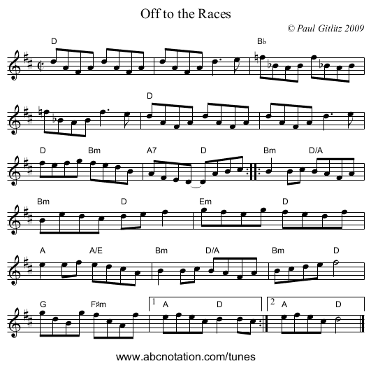 Off to the Races - staff notation