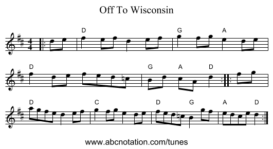 Off To Wisconsin - staff notation