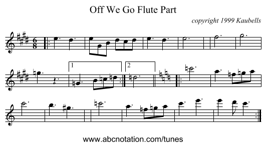 Off We Go Flute Part - staff notation