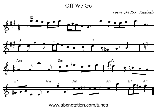 Off We Go - staff notation