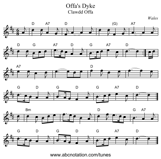 Offa's Dyke - staff notation
