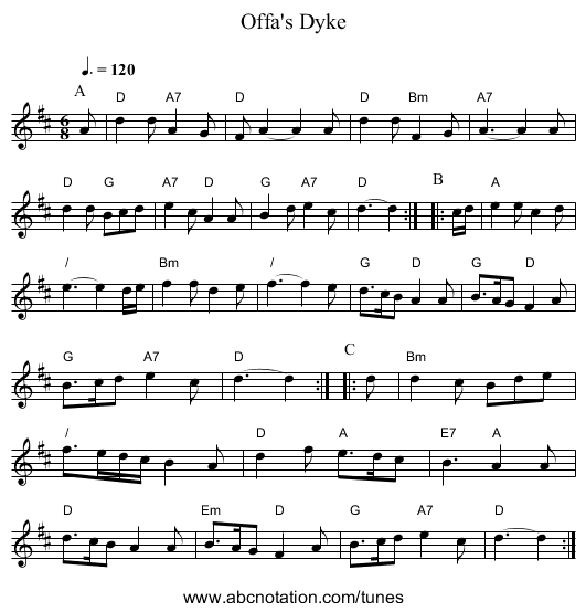 Offa's Dyke - staff notation