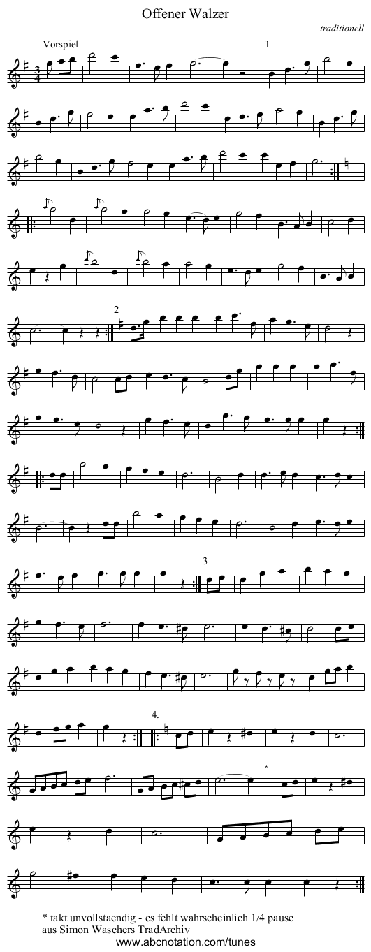 Offener Walzer - staff notation