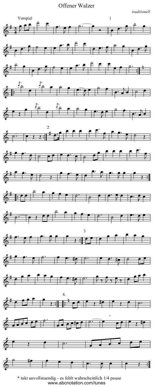 Offener Walzer - staff notation
