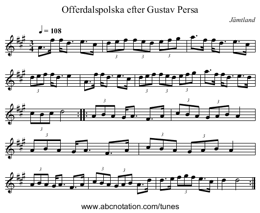 Offerdalspolska efter Gustav Persa - staff notation