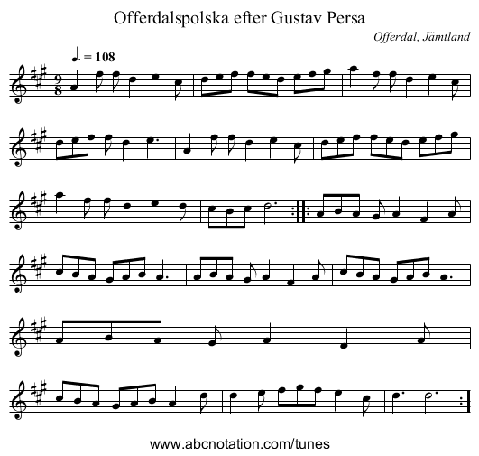 Offerdalspolska efter Gustav Persa - staff notation