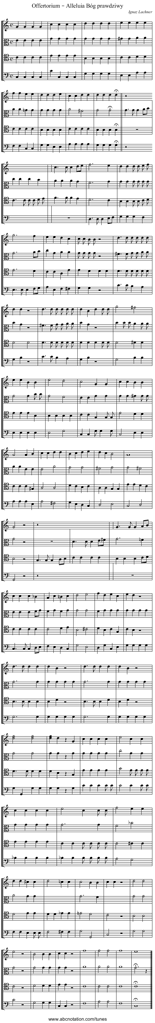 Offertorium – Alleluia Bóg prawdziwy - staff notation