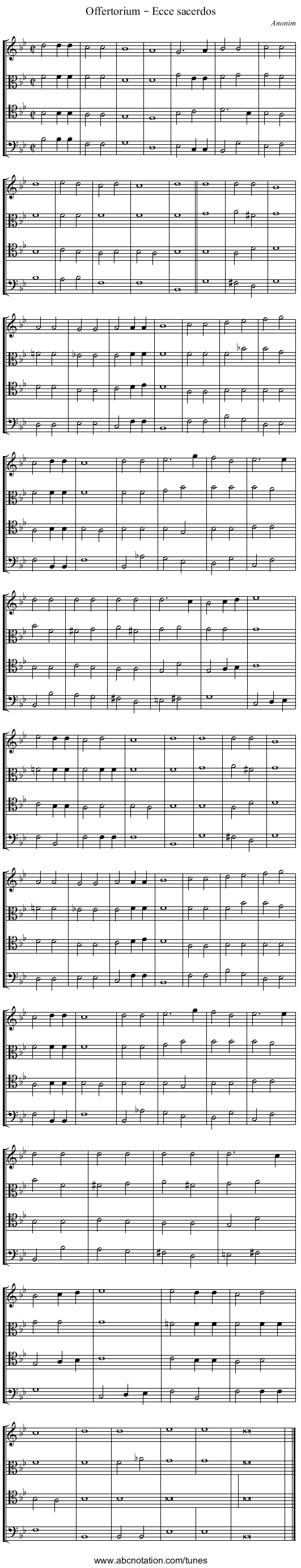Offertorium – Ecce sacerdos - staff notation