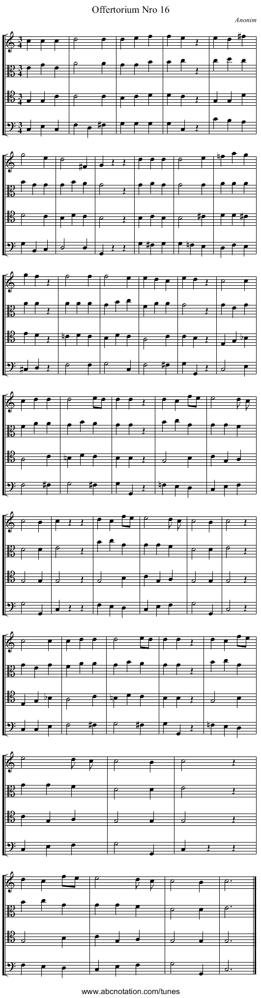 Offertorium Nro 16 - staff notation