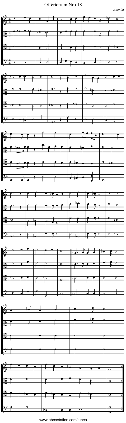 Offertorium Nro 18 - staff notation