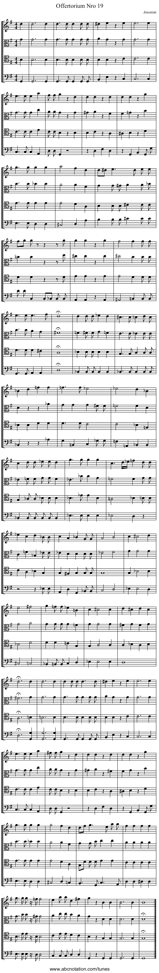 Offertorium Nro 19 - staff notation