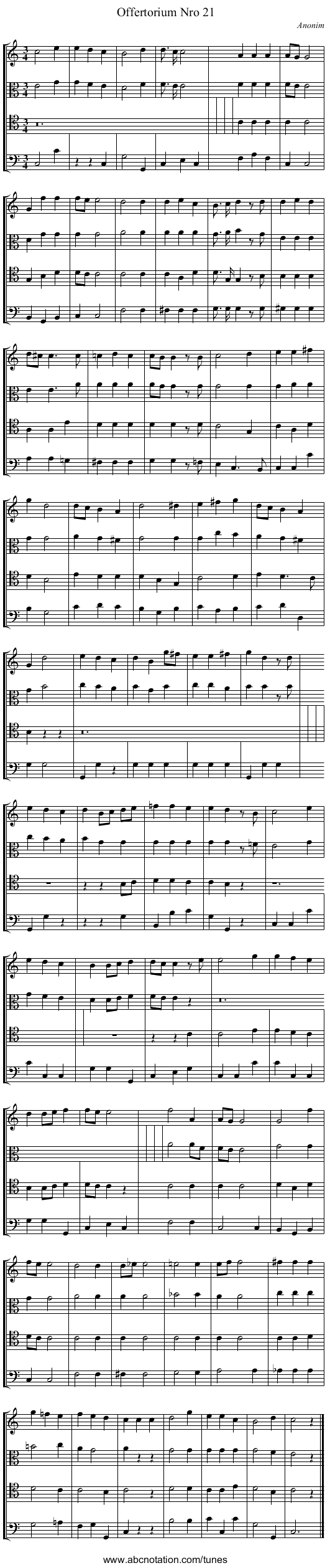 Offertorium Nro 21 - staff notation