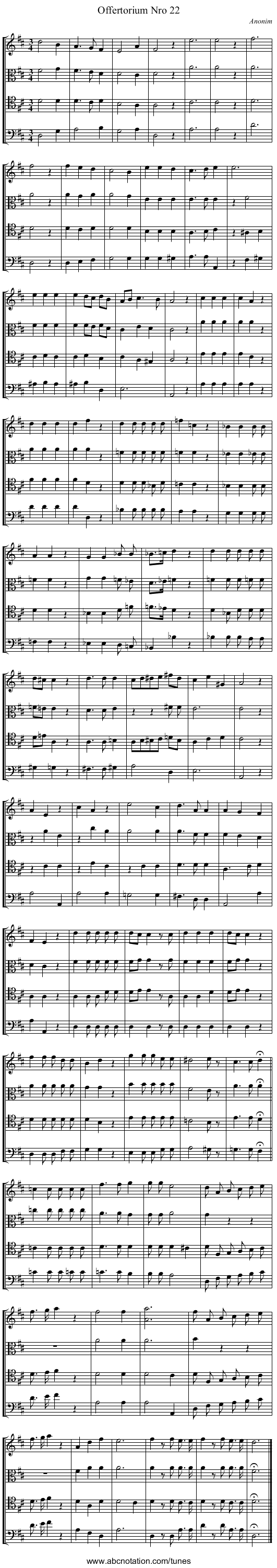 Offertorium Nro 22 - staff notation