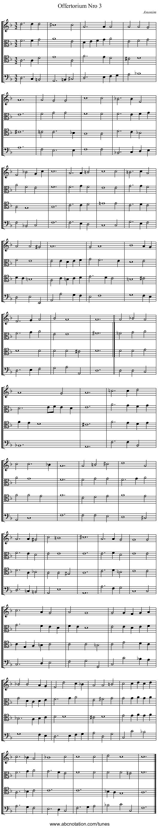 Offertorium Nro 3 - staff notation