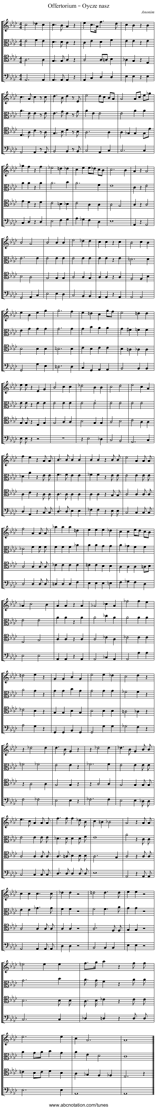 Offertorium – Oycze nasz - staff notation