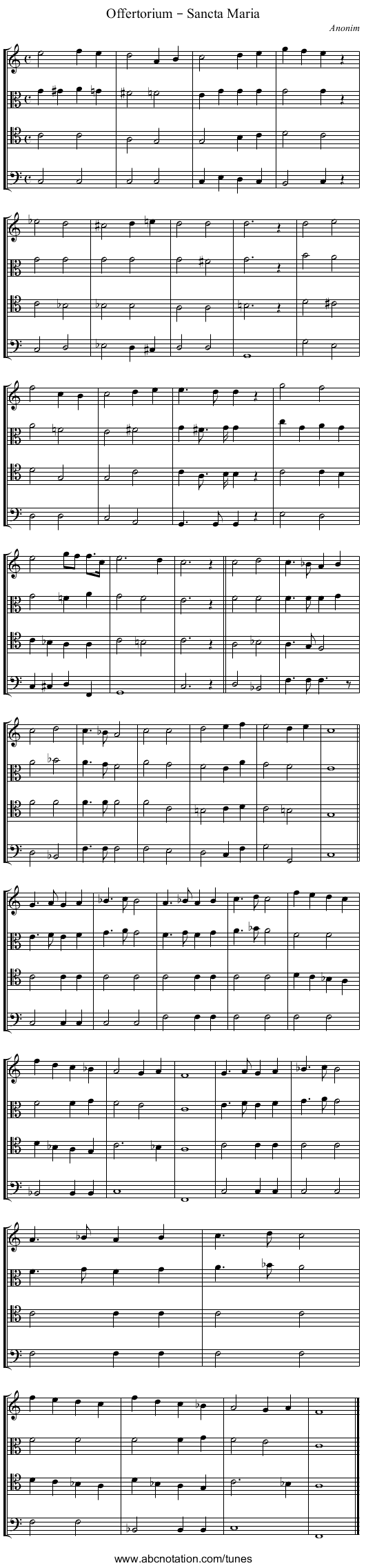 Offertorium – Sancta Maria - staff notation