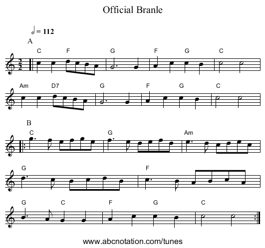 Official Branle - staff notation