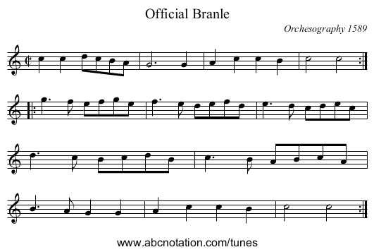 Official Branle - staff notation