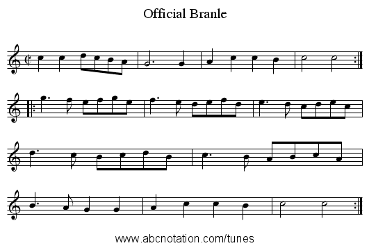 Official Branle - staff notation