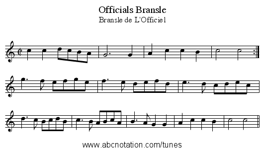 Officials Bransle - staff notation