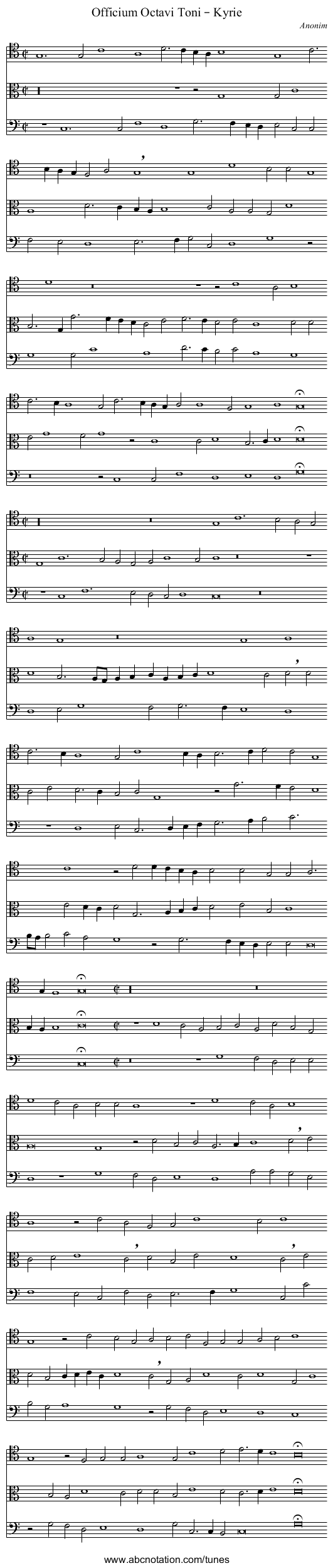 Officium Octavi Toni – Kyrie - staff notation