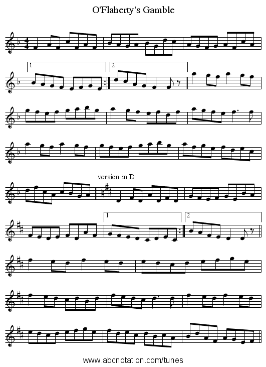 O'Flaherty's Gamble - staff notation