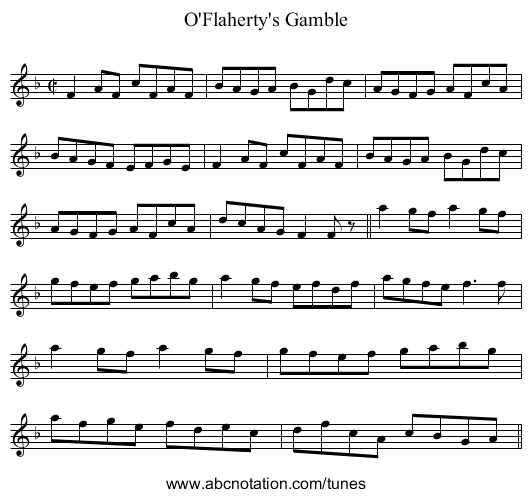 O'Flaherty's Gamble - staff notation