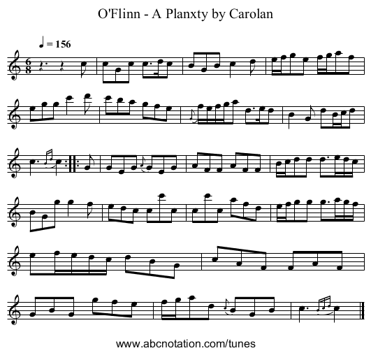 O'Flinn - A Planxty by Carolan - staff notation