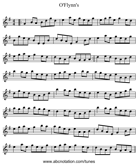 O'Flynn's - staff notation