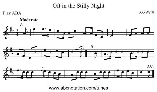 Oft in the Stilly Night - staff notation