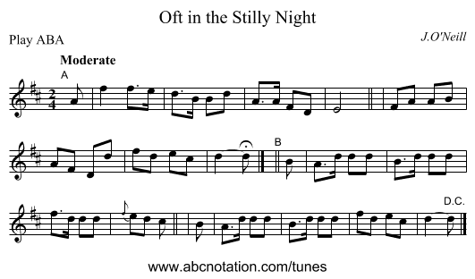 Oft in the Stilly Night - staff notation