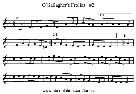 O'Gallagher's Frolics   #2 - staff notation