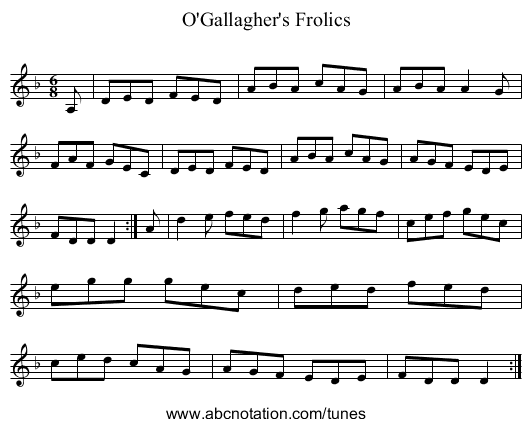 O'Gallagher's Frolics - staff notation