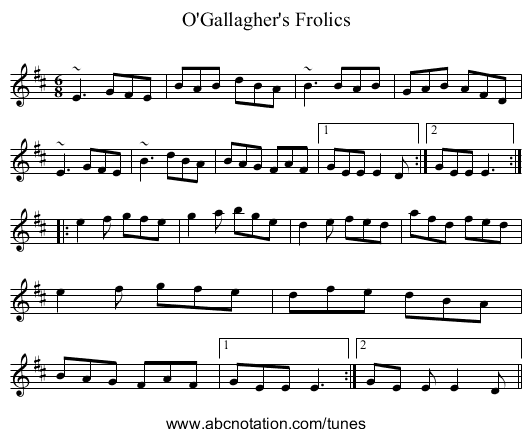 O'Gallagher's Frolics - staff notation