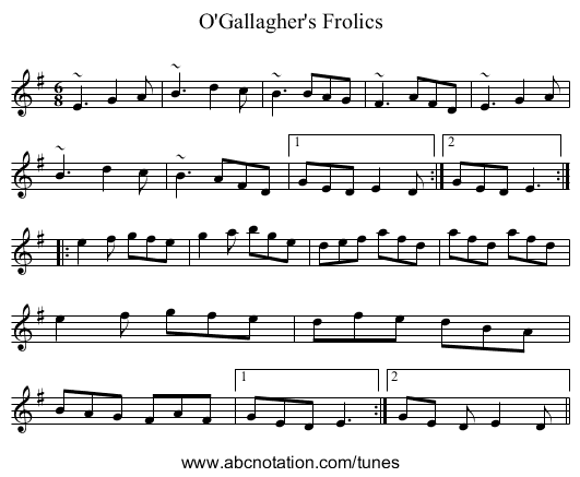 O'Gallagher's Frolics - staff notation