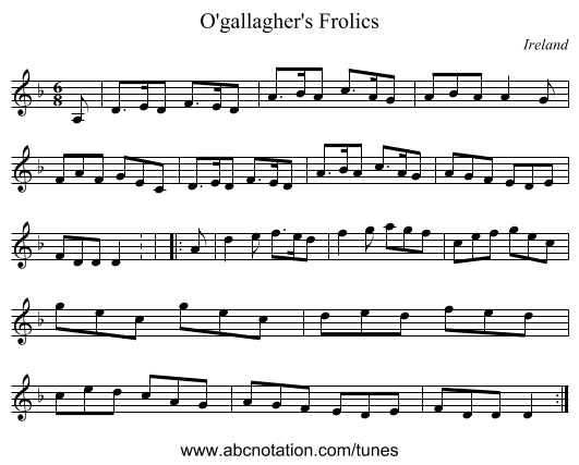 O'gallagher's Frolics - staff notation
